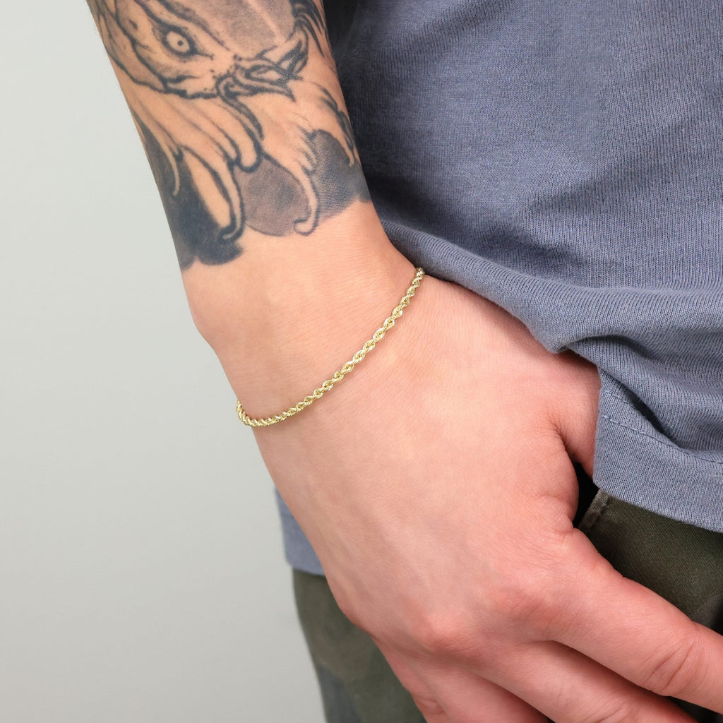 14k Yellow Gold Womens 2mm Diamond Cut Rope Chain Bracelet w Lobster Clasp- 7"