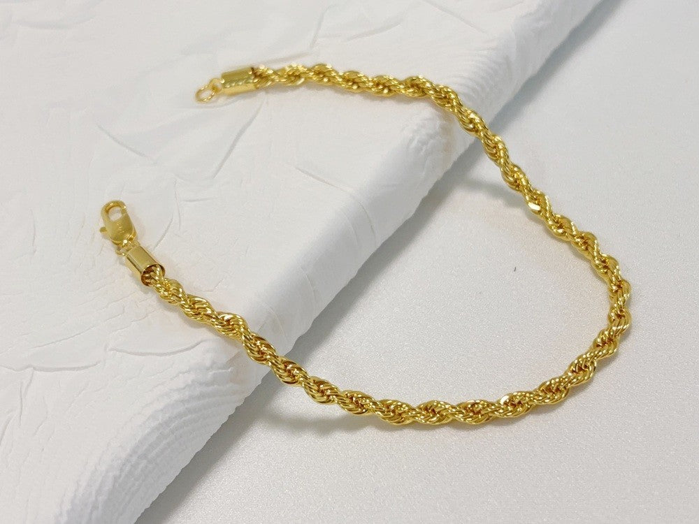 14K Yellow Gold 5mm Solid Diamond Cut Rope Chain Bracelet Link Women Men 8.5"