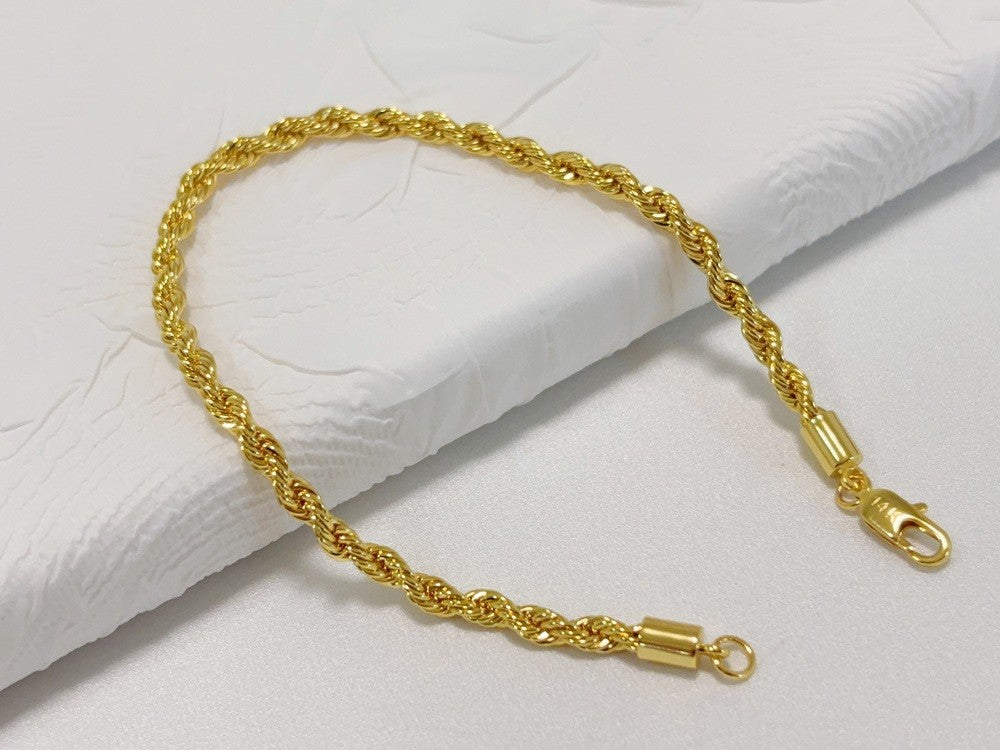 14K Yellow Gold 5mm Solid Diamond Cut Rope Chain Bracelet Link Women Men 8.5"
