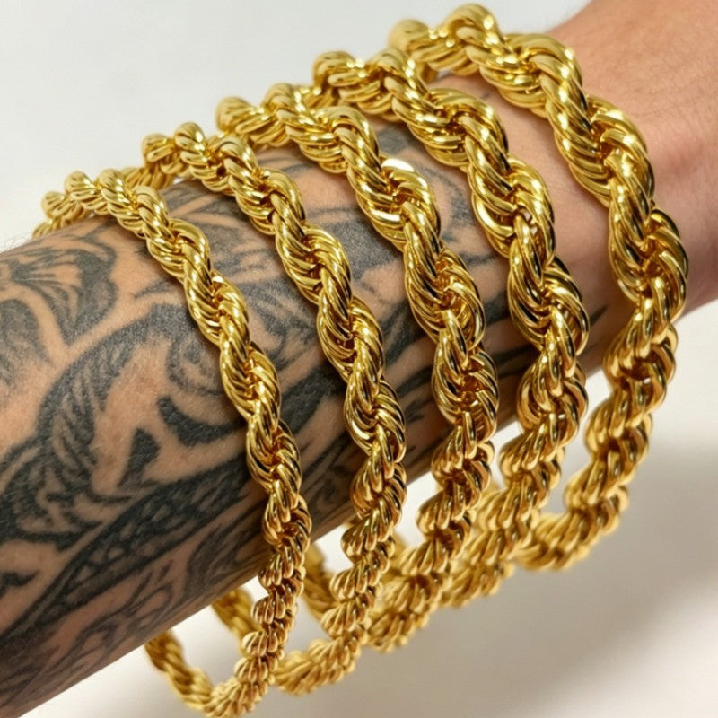 14K Yellow Gold 5mm Solid Diamond Cut Rope Chain Bracelet Link Women Men 8.5"