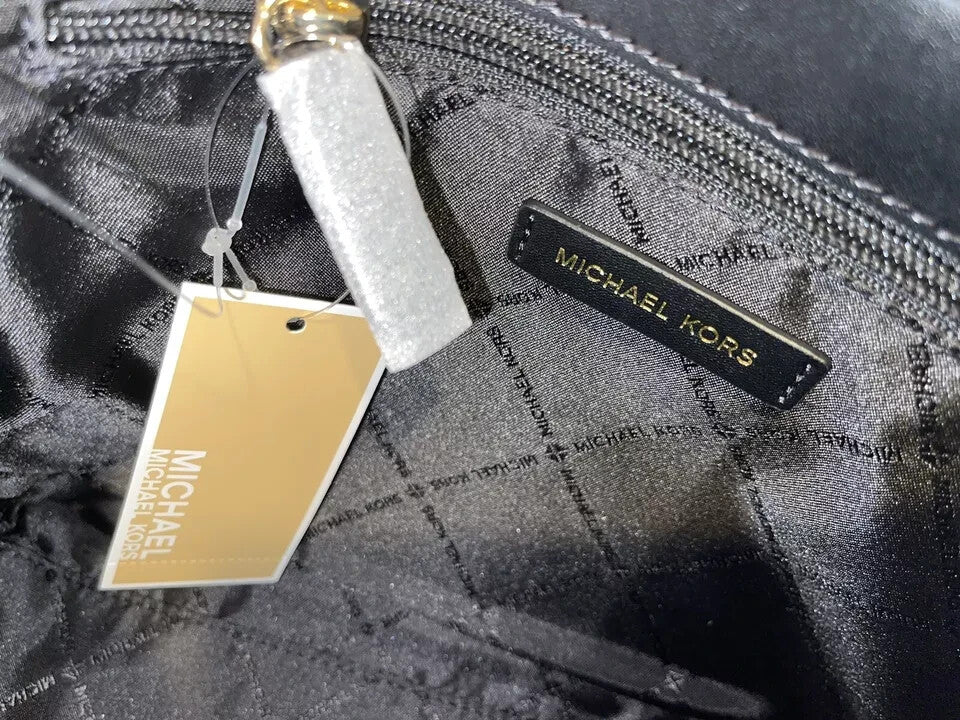 Michael Kors Sheila Black Medium Gold-Toned Satchel Bag & Double Zip Wallet Set