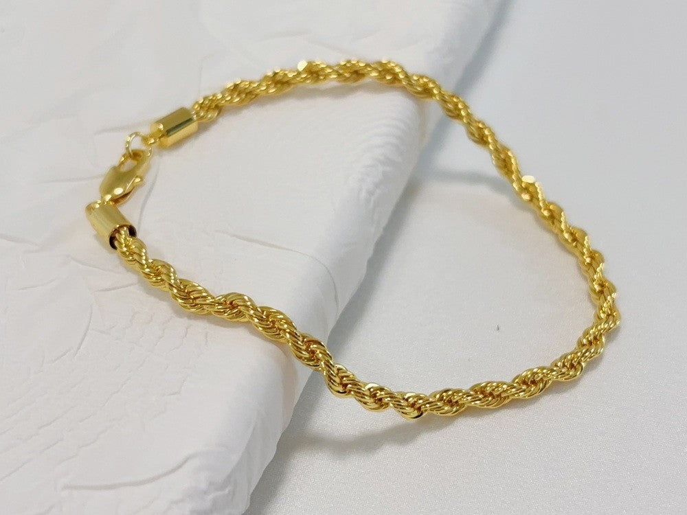 14K Yellow Gold 5mm Solid Diamond Cut Rope Chain Bracelet Link Women Men 8.5"