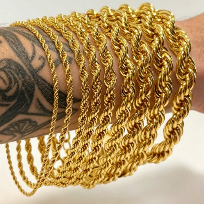 14K Yellow Gold 5mm Solid Diamond Cut Rope Chain Bracelet Link Women Men 8.5"