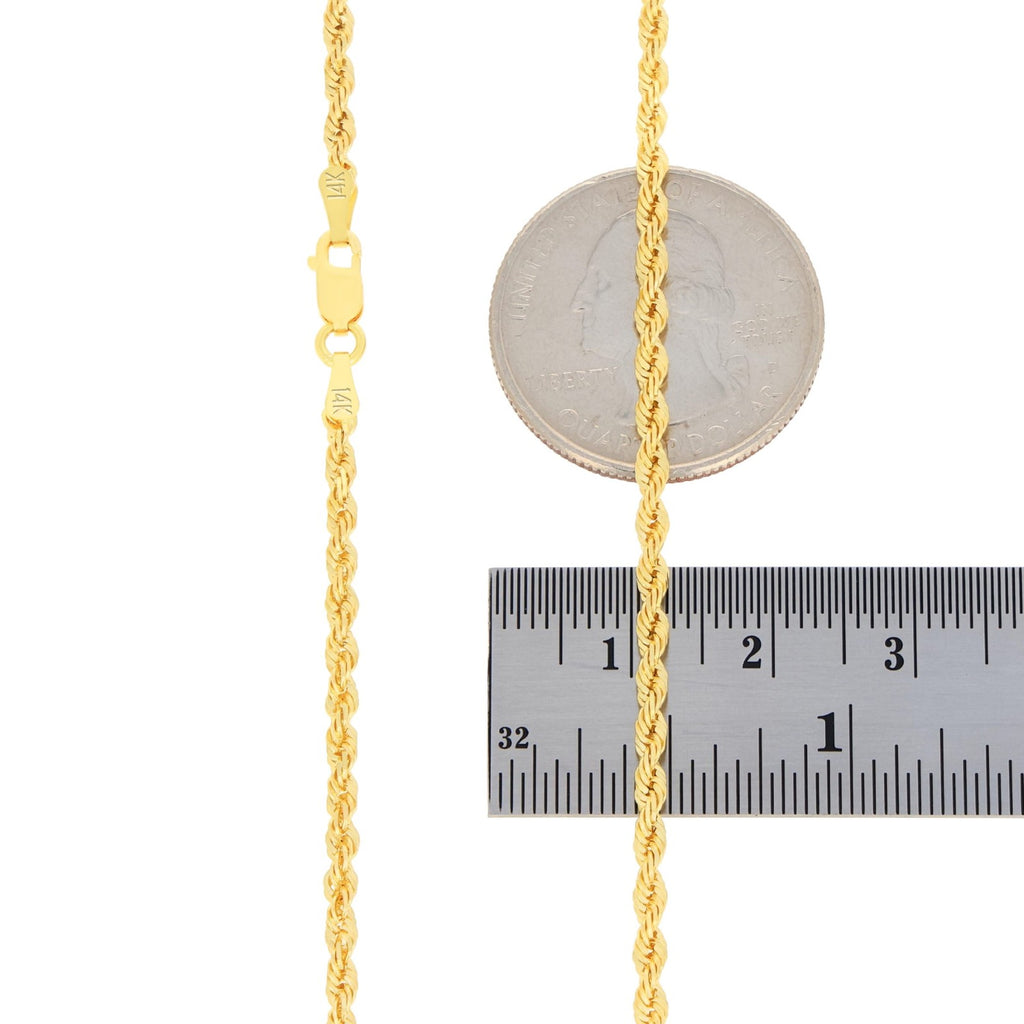 14k Yellow Gold Womens 2mm Diamond Cut Rope Chain Bracelet w Lobster Clasp- 7"