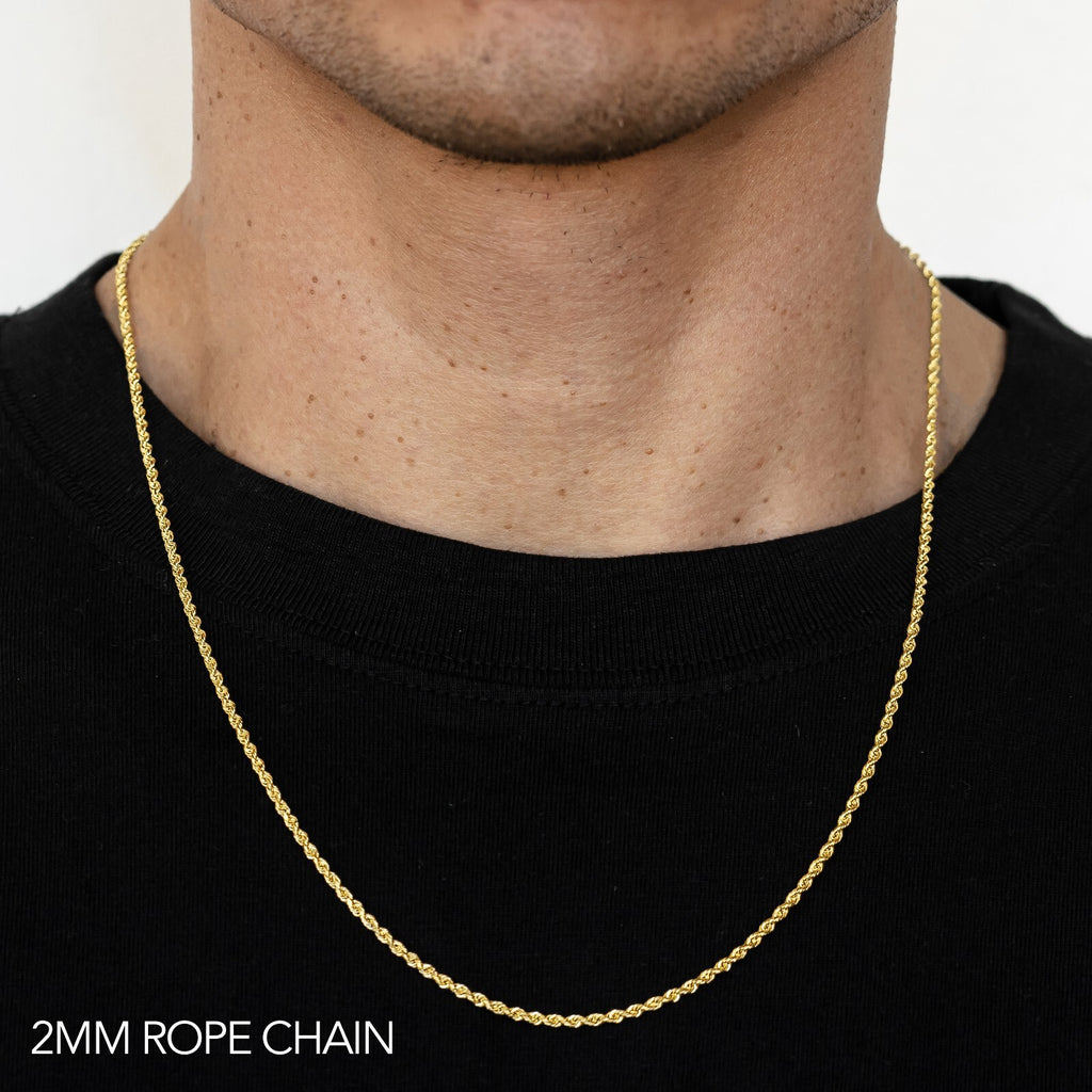 14k Yellow Gold 2mm Rope Chain D/cut Bracelet Size 7"-9" Hollow