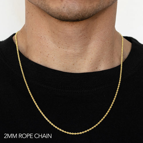 14k Yellow Gold 2mm Rope Chain D/cut Bracelet Size 7"-9" Hollow