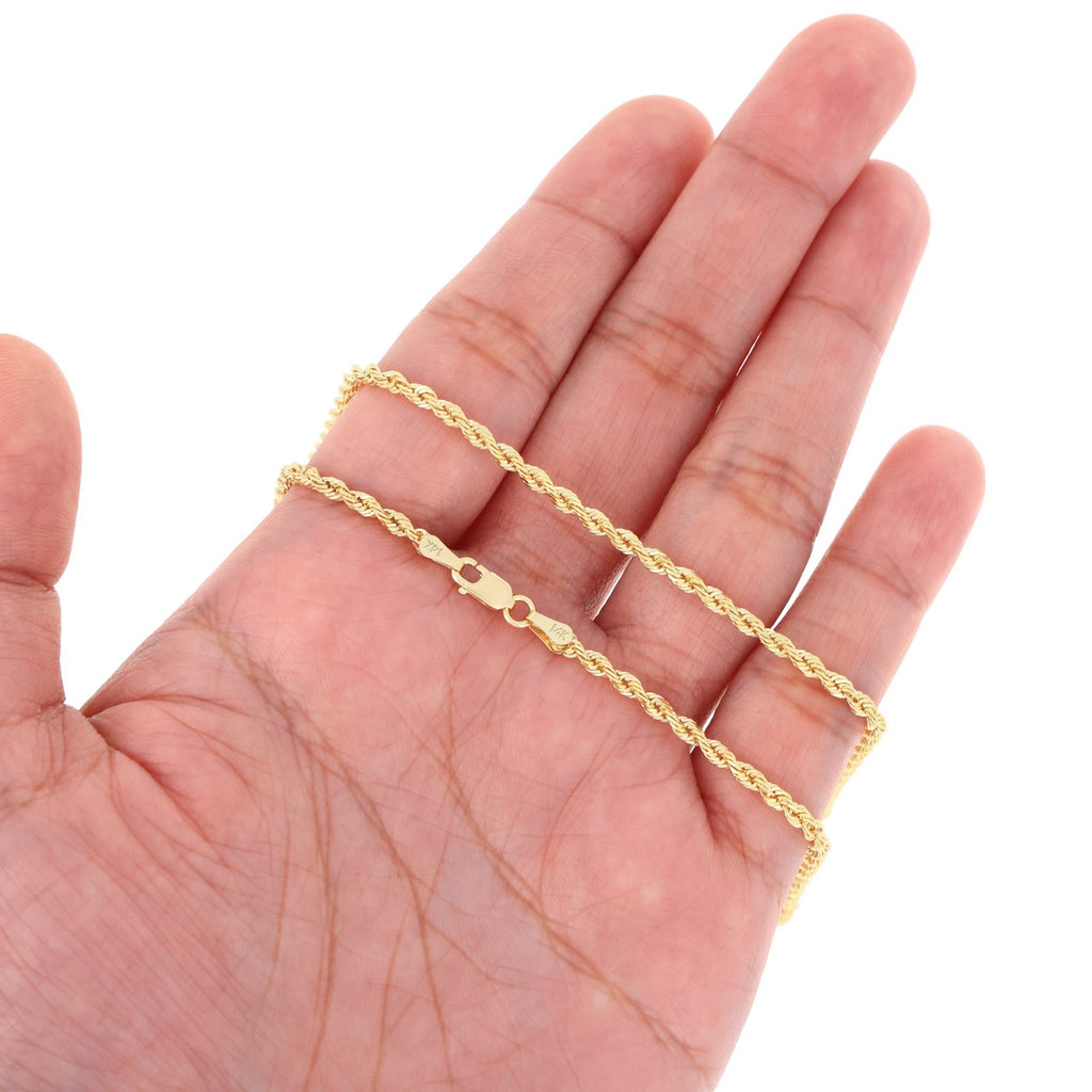 14k Yellow Gold Womens 2mm Diamond Cut Rope Chain Bracelet w Lobster Clasp- 7"