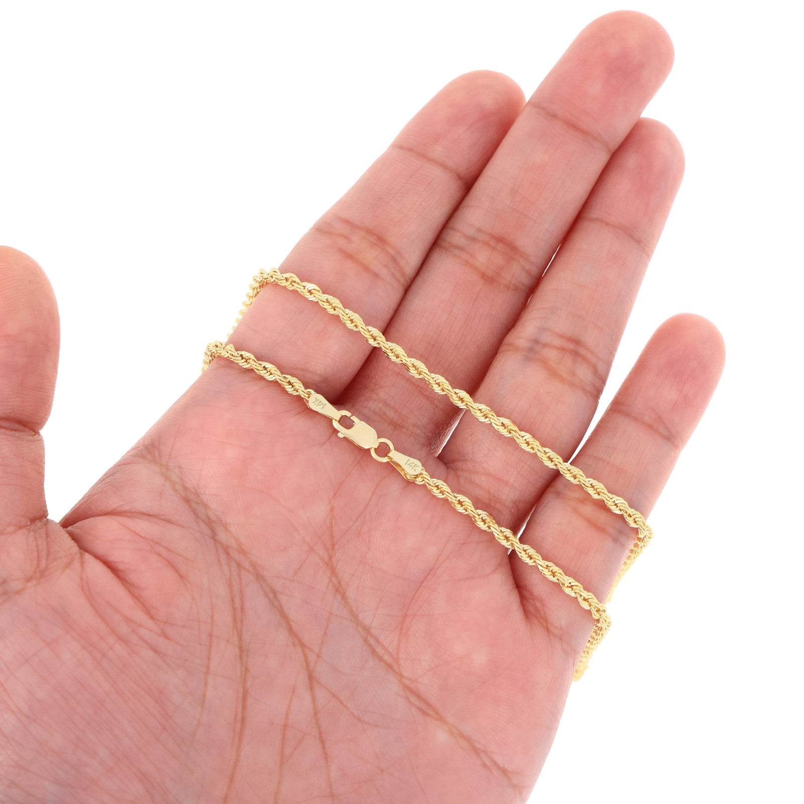 14k Yellow Gold Womens 2mm Diamond Cut Rope Chain Bracelet w Lobster Clasp- 7"