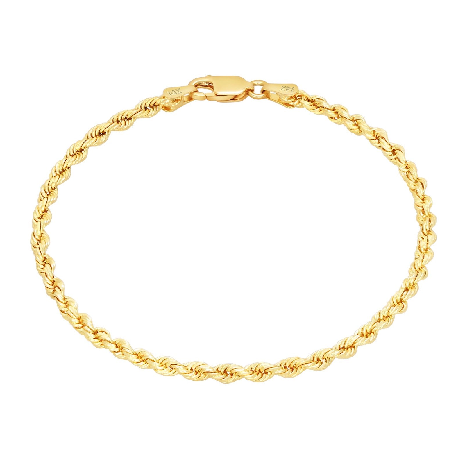 14k Yellow Gold Womens 2mm Diamond Cut Rope Chain Bracelet w Lobster Clasp- 7"