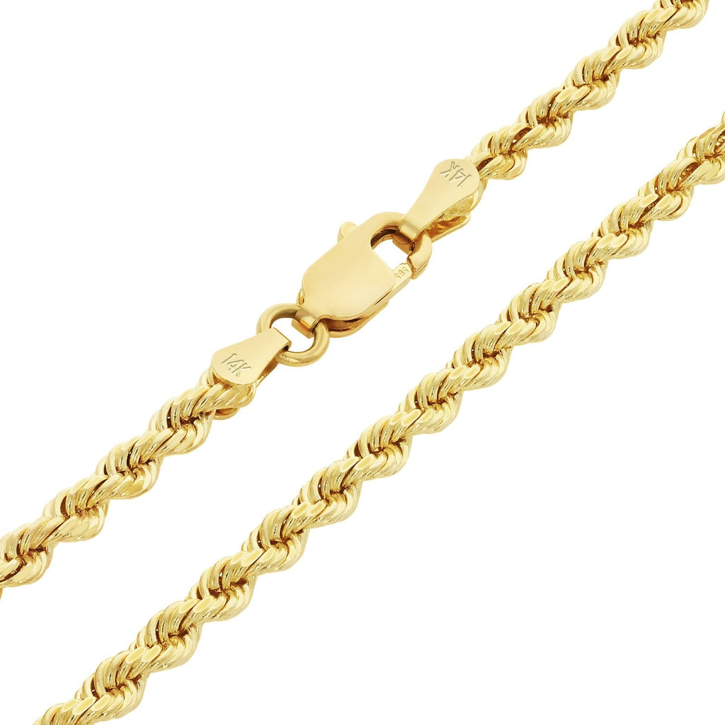 14k Yellow Gold Womens 2mm Diamond Cut Rope Chain Bracelet w Lobster Clasp- 7"