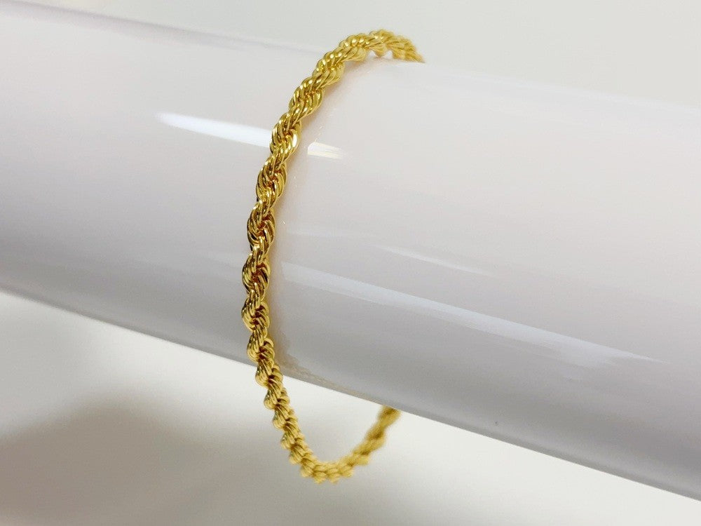 14K Yellow Gold 5mm Solid Diamond Cut Rope Chain Bracelet Link Women Men 8.5"