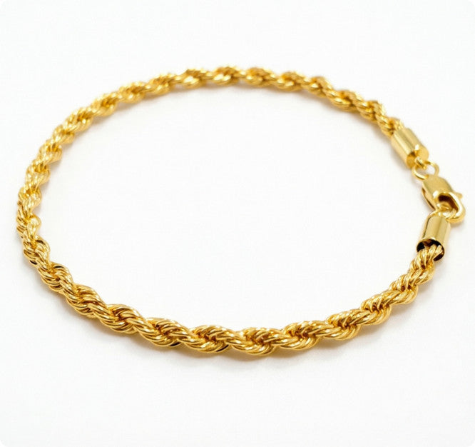 14K Yellow Gold 5mm Solid Diamond Cut Rope Chain Bracelet Link Women Men 8.5"