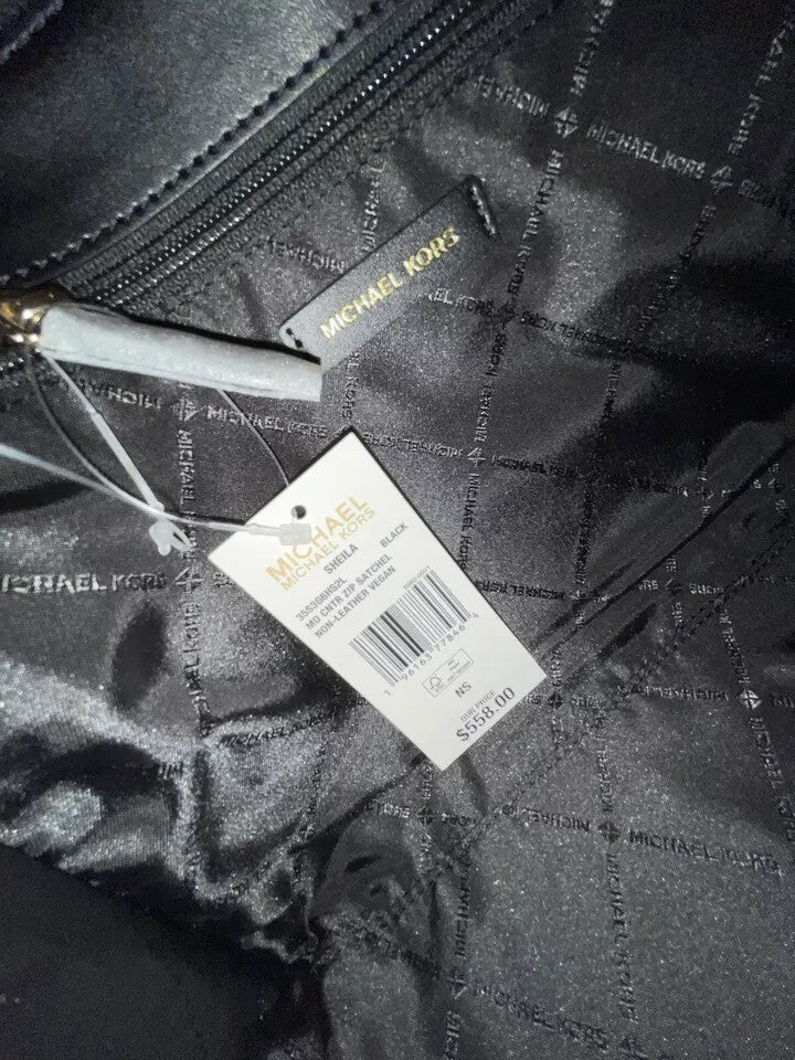 Michael Kors Sheila Black Medium Gold-Toned Satchel Bag & Double Zip Wallet Set