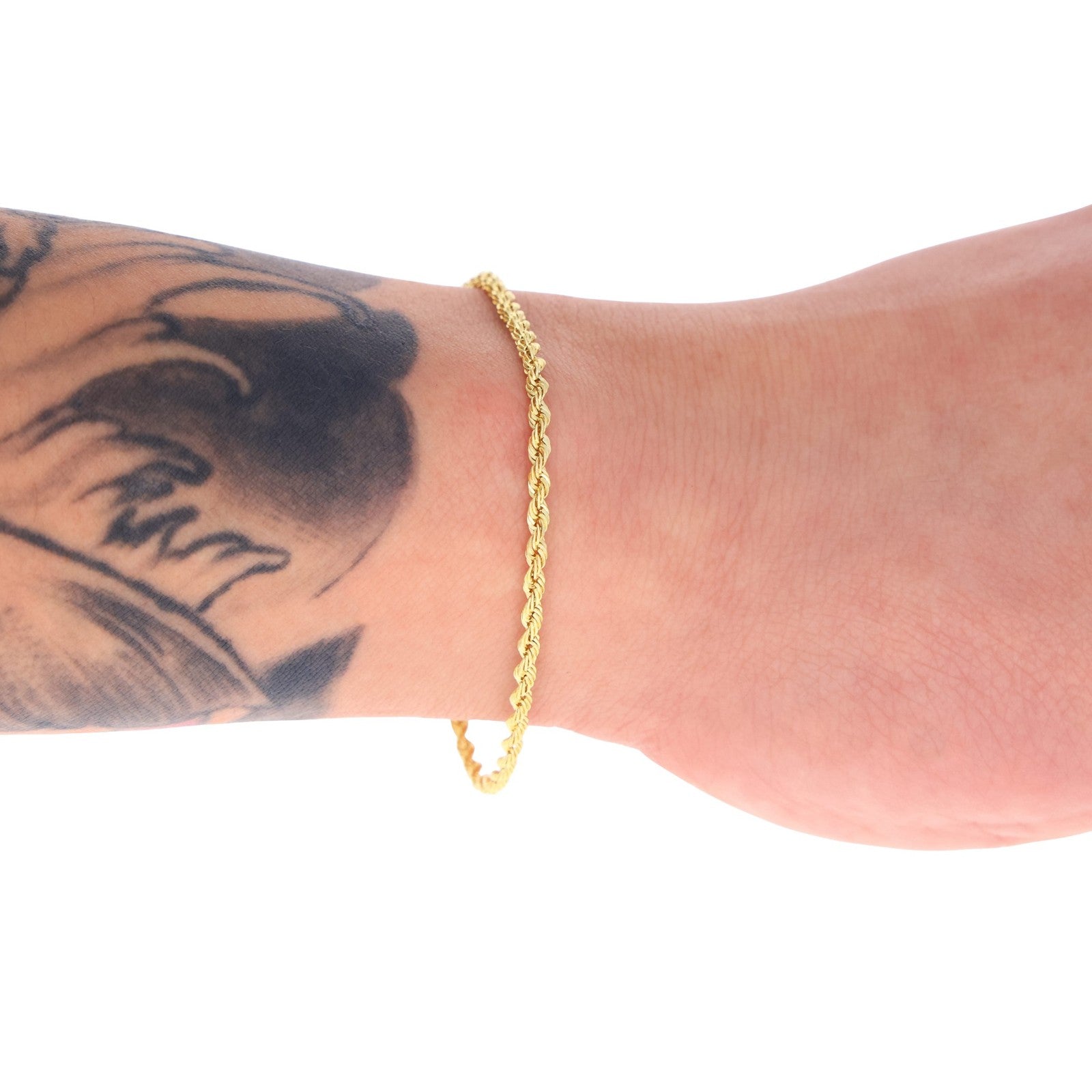 14k Yellow Gold Womens 2mm Diamond Cut Rope Chain Bracelet w Lobster Clasp- 7"