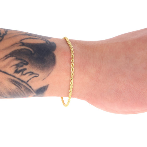 14k Yellow Gold Womens 2mm Diamond Cut Rope Chain Bracelet w Lobster Clasp- 7"