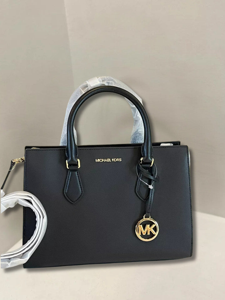 Michael Kors Sheila Black Medium Gold-Toned Satchel Bag & Double Zip Wallet Set