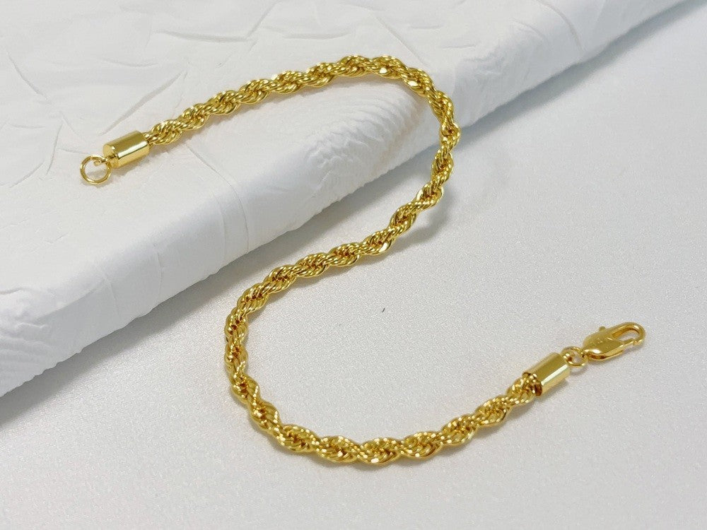 14K Yellow Gold 5mm Solid Diamond Cut Rope Chain Bracelet Link Women Men 8.5"