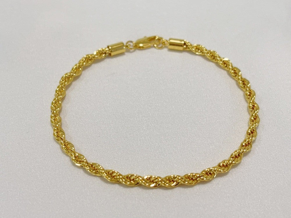 14K Yellow Gold 5mm Solid Diamond Cut Rope Chain Bracelet Link Women Men 8.5"