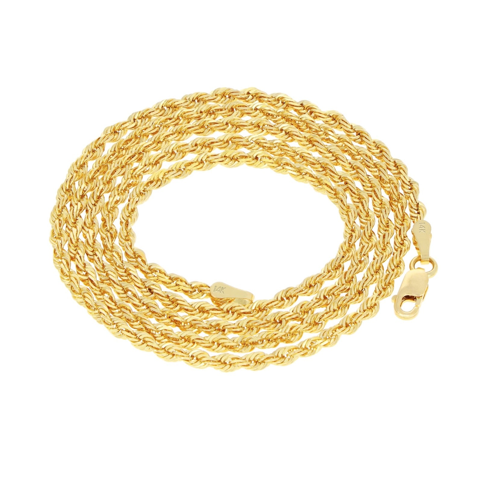 14k Yellow Gold Womens 2mm Diamond Cut Rope Chain Bracelet w Lobster Clasp- 7"